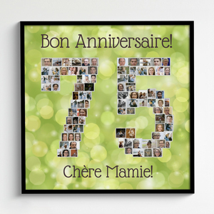 Collage photo "75" anniversaire - Offrez un souvenir unique à votre grand-mère Collage photo "75" anniversaire - Offrez un souvenir unique à votre grand-mère