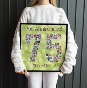 Collage photo "75" anniversaire - Offrez un souvenir unique à votre grand-mère Collage photo "75" anniversaire - Offrez un souvenir unique à votre grand-mère