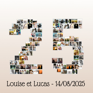 Créez un collage photo en chiffre 25 pour anniversaire ou célébration Créez un collage photo en chiffre 25 pour anniversaire ou célébration
