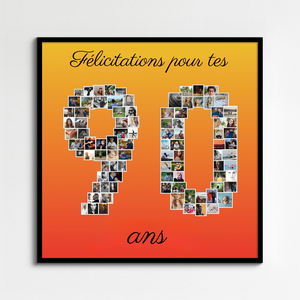 Créez un Collage Photo Chiffre 90 pour Anniversaires – Cadeau Personnalisé Créez un Collage Photo Chiffre 90 pour Anniversaires – Cadeau Personnalisé
