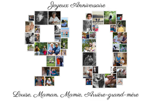 Créez un Collage Photo Chiffre 90 pour Anniversaires – Cadeau Personnalisé Créez un Collage Photo Chiffre 90 pour Anniversaires – Cadeau Personnalisé