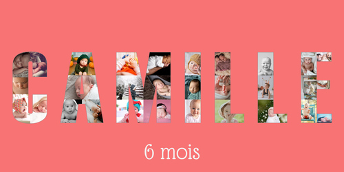 Collage Prénom Bébé en Photos - 6 Mois - Personnalisable Chambre Enfant