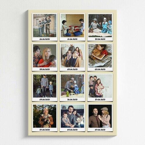 Mosaique photo comme grille avec photos polaroid etiquetees des vacances